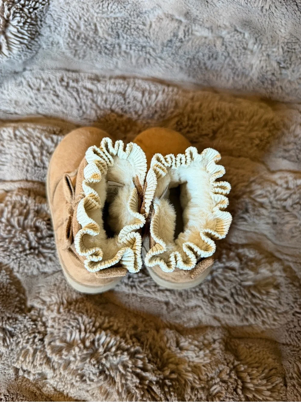 Kids Suede Bow Booties in Tan size 5 (toddler)